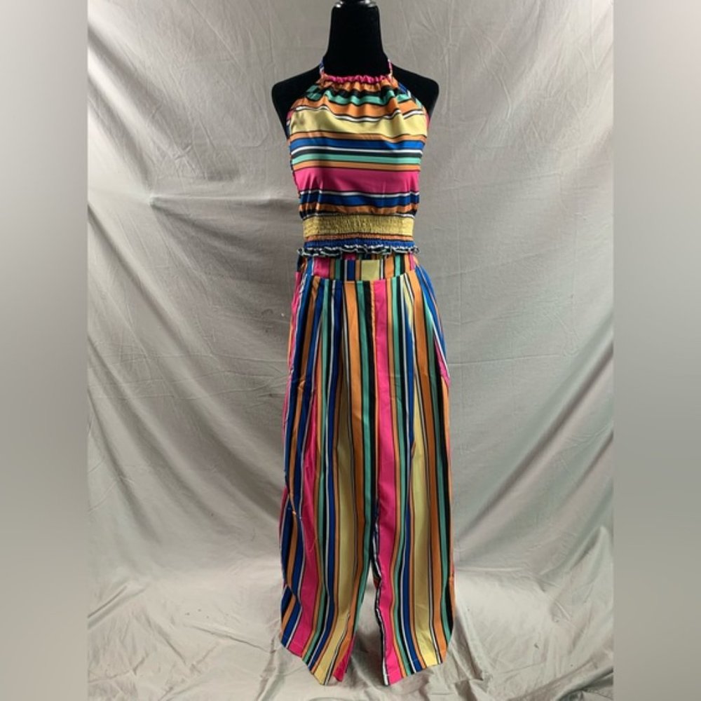 LAST ONE 🔥 Boho Striped Print Halter Top & Wide Leg Pants - Picture 7 of 7